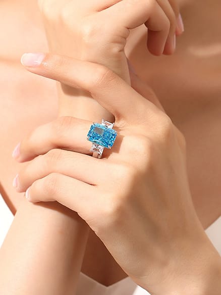 925 Sterling Silver High Carbon Diamond Geometric Luxury Cocktail Ring