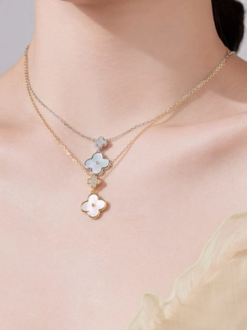 925 Sterling Silver Shell Clover Dainty Necklace