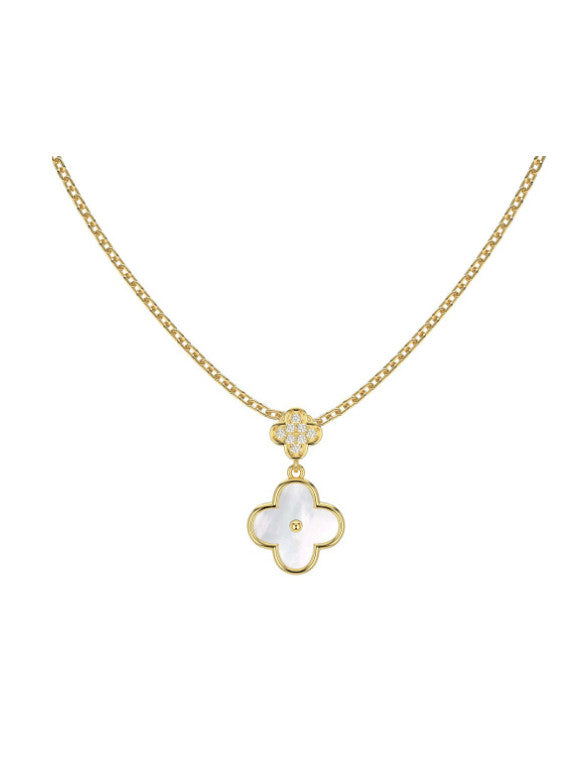 925 Sterling Silver Shell Clover Dainty Necklace