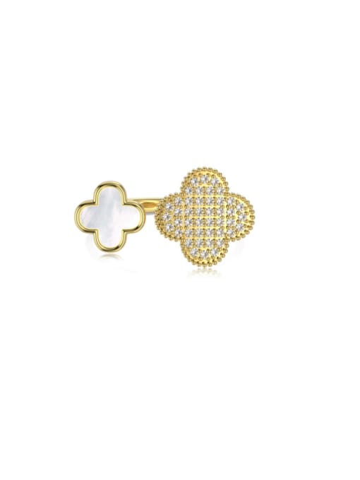 925 Sterling Silver Cubic Zirconia Clover Minimalist Band Ring