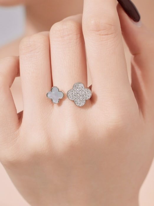 925 Sterling Silver Cubic Zirconia Clover Minimalist Band Ring