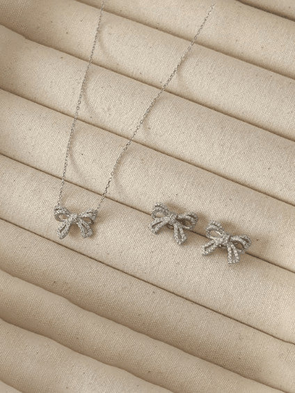 925 Sterling Silver Cubic Zirconia Dainty Bowknot Platinum