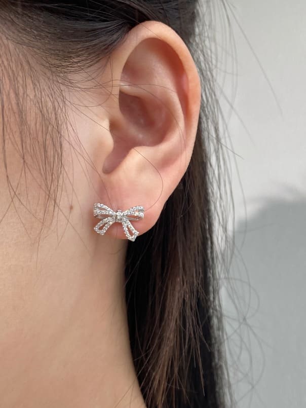 925 Sterling Silver Cubic Zirconia Dainty Bowknot Platinum