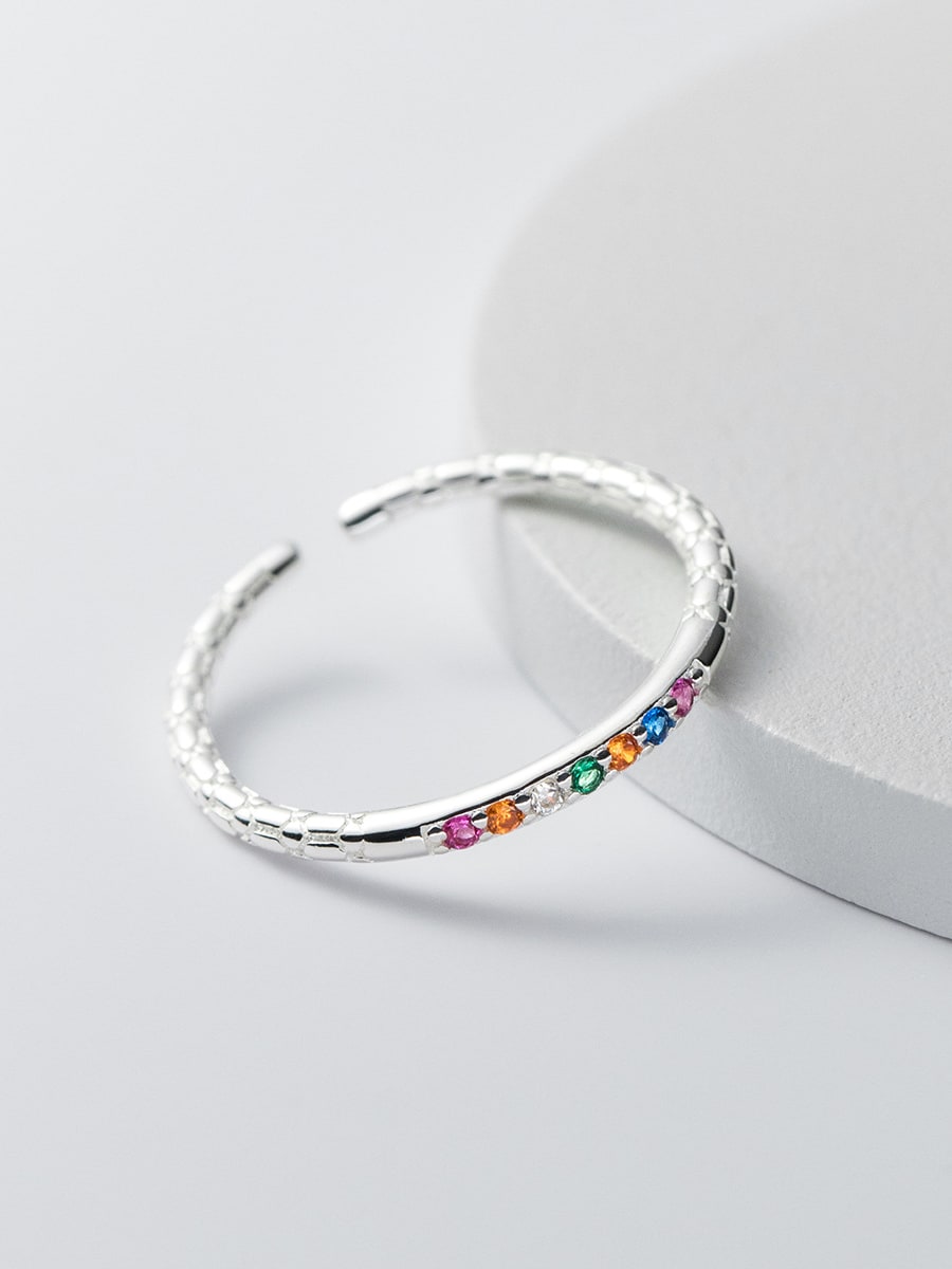 925 Sterling Silver Cubic Zirconia Geometric Minimalist Band Ring