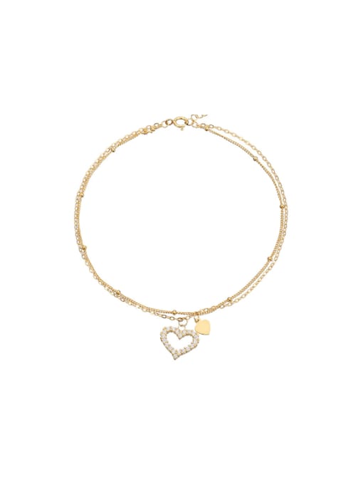 925 Sterling Silver Minimalist Heart Double Layer Chain Anklet