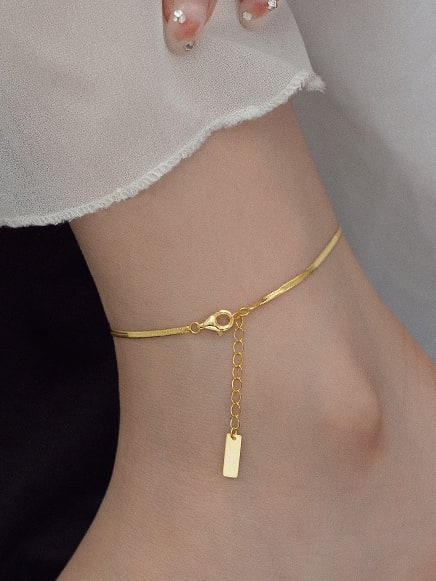925 Sterling Silver Minimalist Snake Bone Chain Anklet