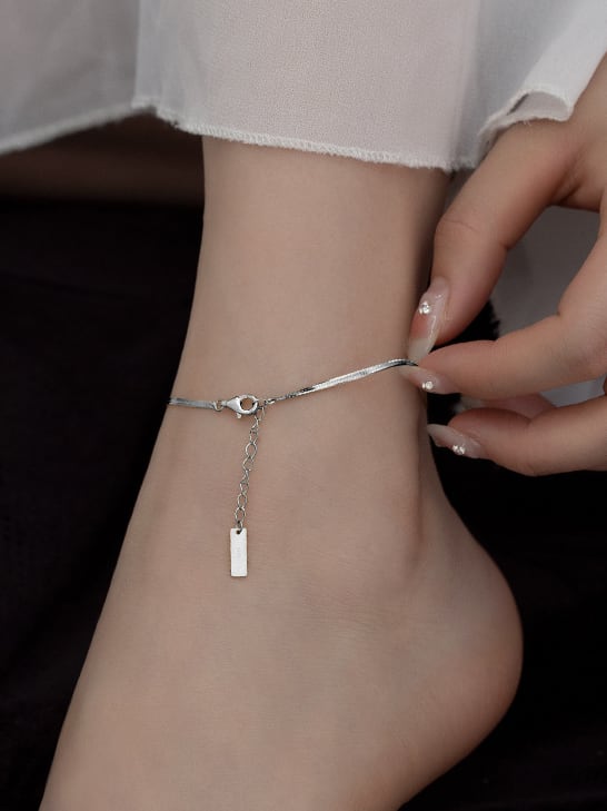 925 Sterling Silver Minimalist Snake Bone Chain Anklet