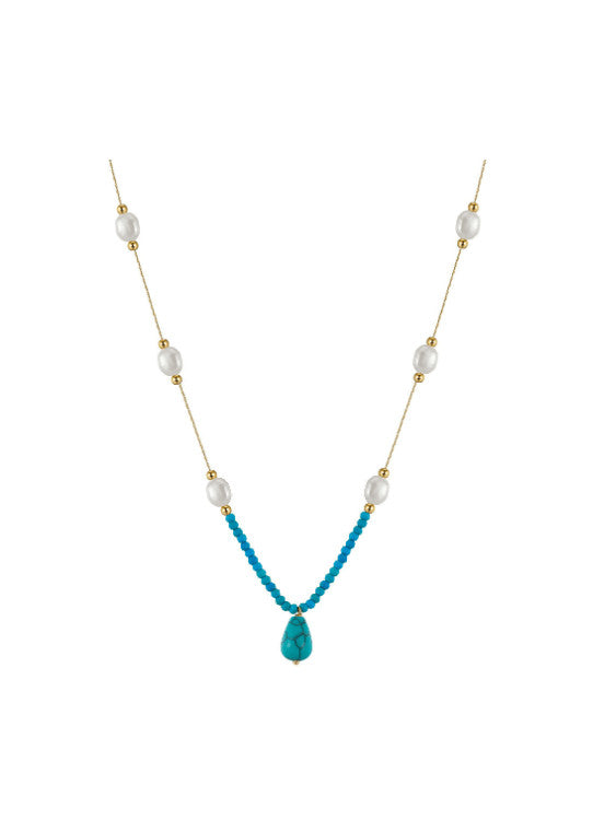 925 Sterling Silver Imitation PearlGeometric Trend Necklace Color: 14K Gold