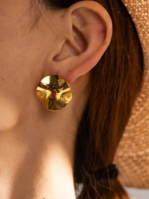 Titanium Steel Geometric Hip Hop Stud Earring 18K Gold