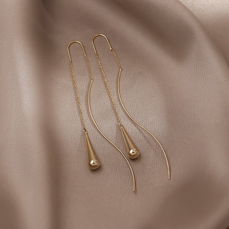 Golden Teardrop Tassel Earrings - Gold