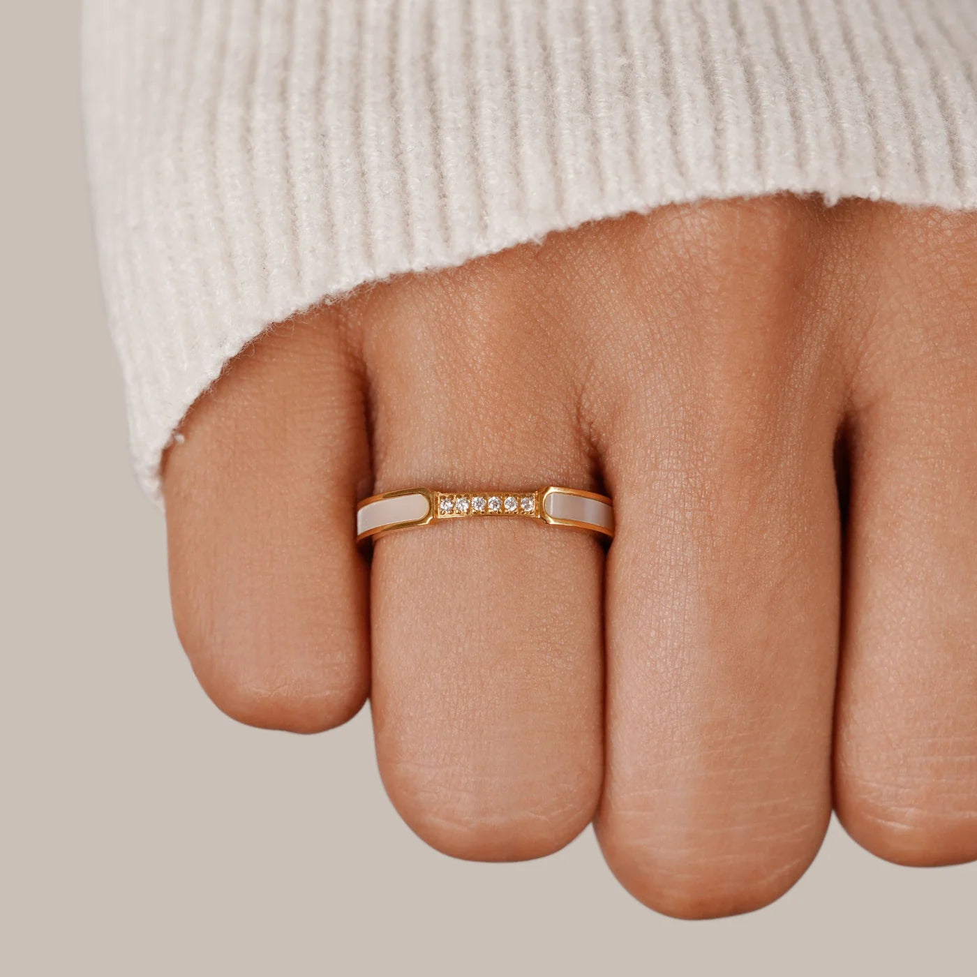 Mother Of Pearl & Crystal Ring