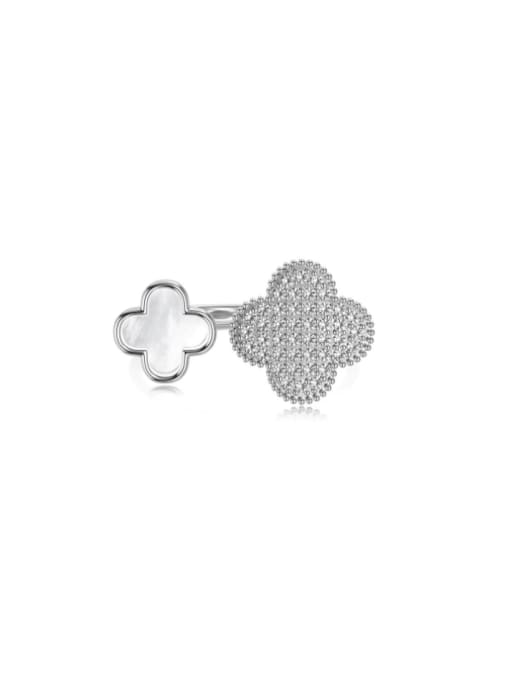 925 Sterling Silver Cubic Zirconia Clover Minimalist Band Ring