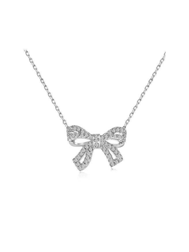 925 Sterling Silver Cubic Zirconia Dainty Bowknot Platinum