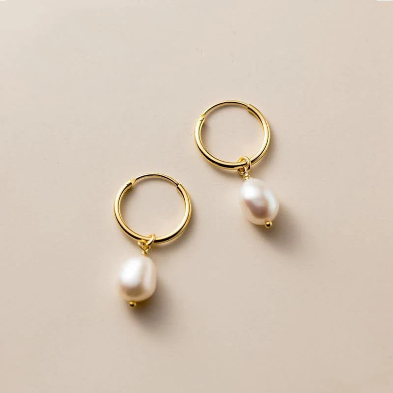 Freshwater Pearl Bella Hoop Earrings - Gold