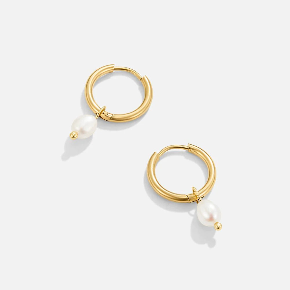 Freshwater Pearl Bella Hoop Earrings - Gold