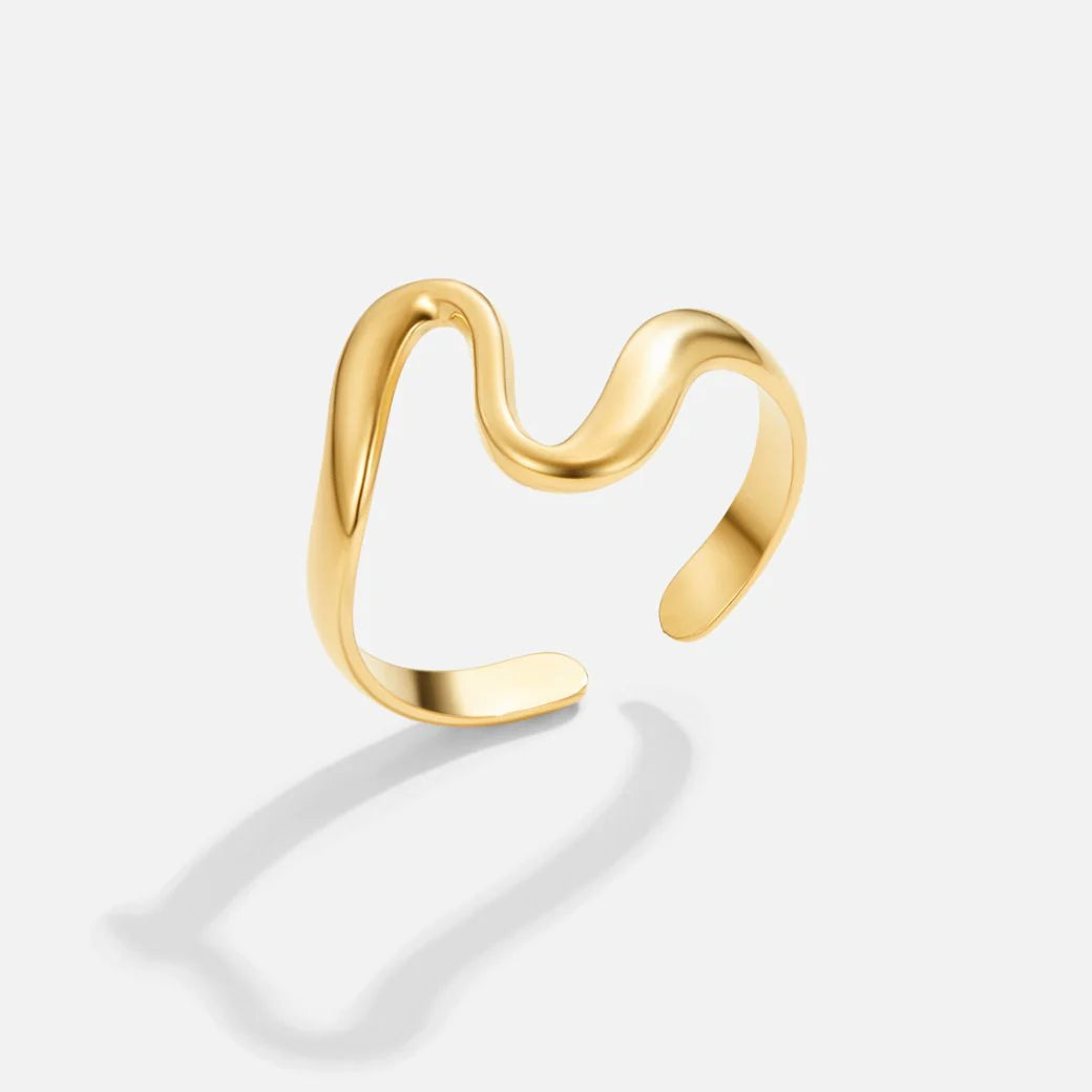 Gold Wave Ring - 18K Gold / Adjustable (Fits US7-9)