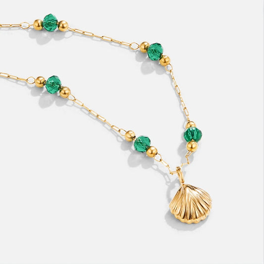 Nerissa Gold Shell & Green Bead Necklace - 18K Gold
